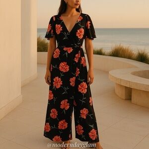 Jack by BB Dakota floral jumpsuit V-Neck Flutter Sleeves